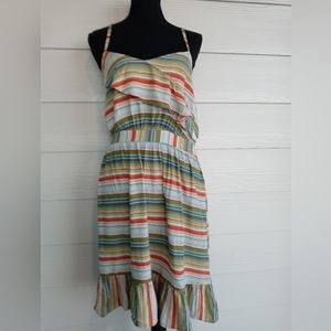 Xhilaration Tamale Multi Colored Striped Ruffled Hem Adjustable Straps Dress